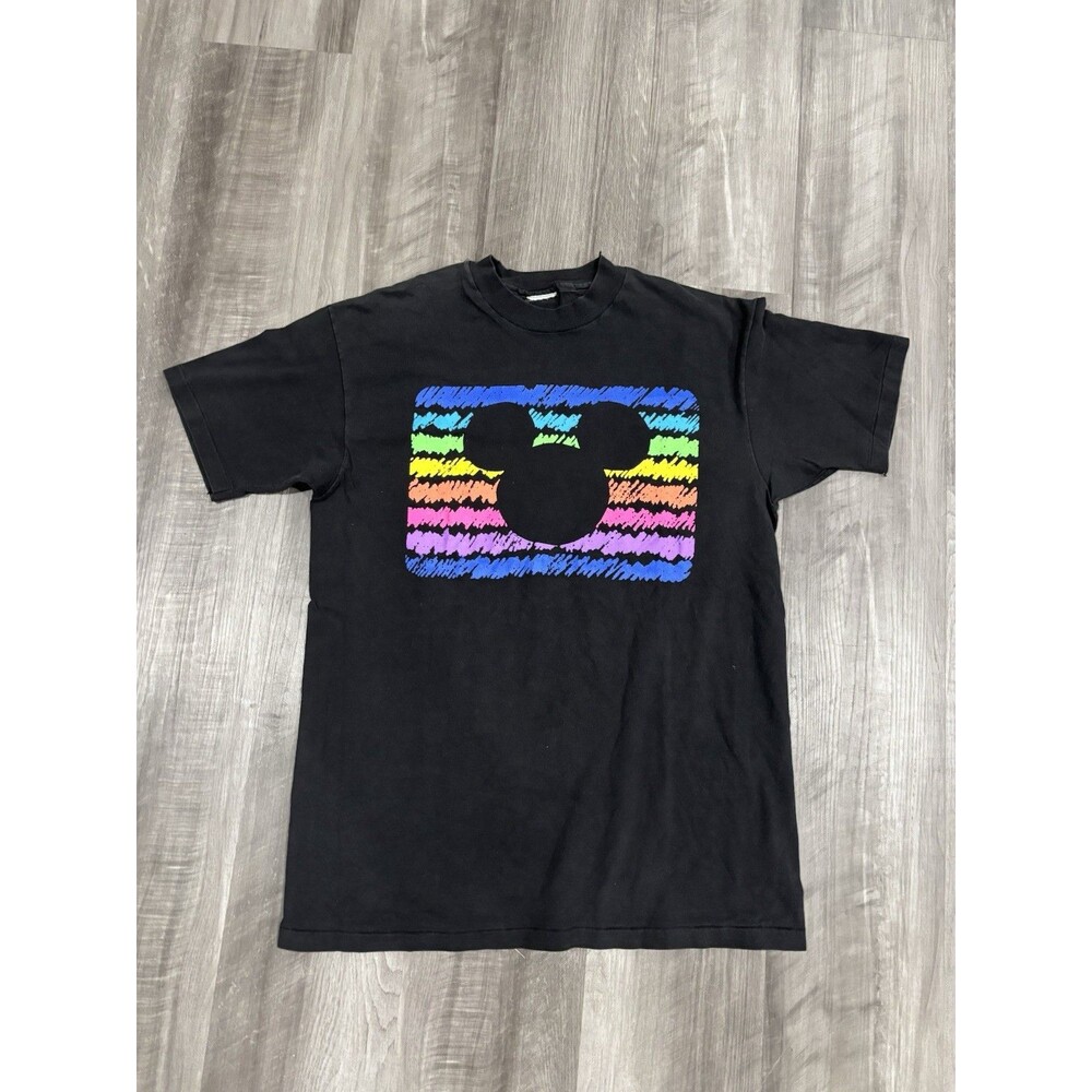 Vtg 90s Disney Mens Medium The Disney Channel Rainbow Mickey Mouse T-Shirt USA